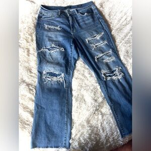 Judy Blue Distressed Medium Blue Boot Cut Jeans 16W